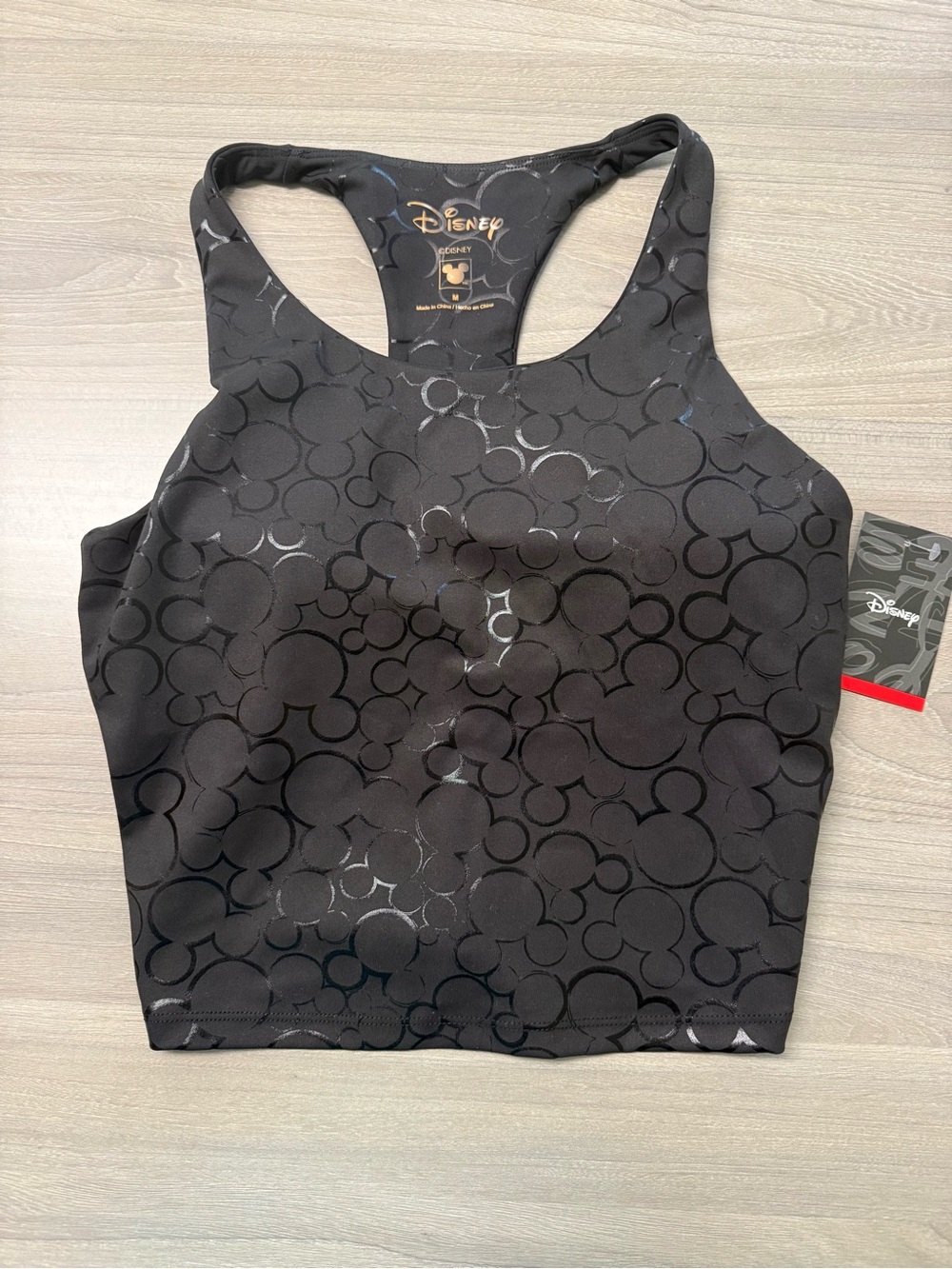 NWT Disney Mickey Mouse Black Racerback Crop Top Running Workout Tank M
